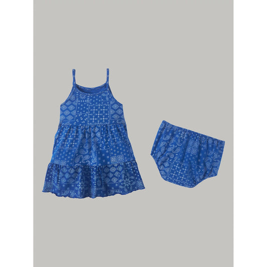 Wrangler Girl's Bandana Tank Tiered Dress - Colbalt