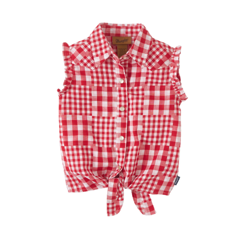 **Wrangler Girl's Sleeveless Snap Shirt - Gingham Red**FINAL SALE**