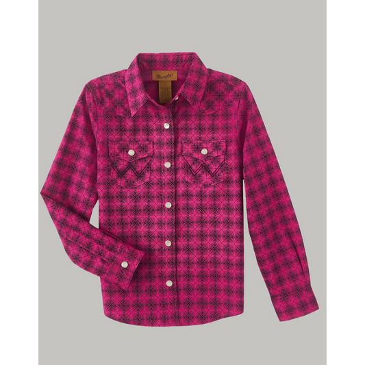Wrangler Girl's Long Sleeve Snap Print Shirt - Hot Pink