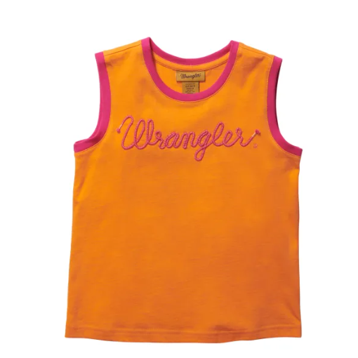 Wrangler Girl's Sleeveless Logo Shirt - Tangerine/Hot Pink