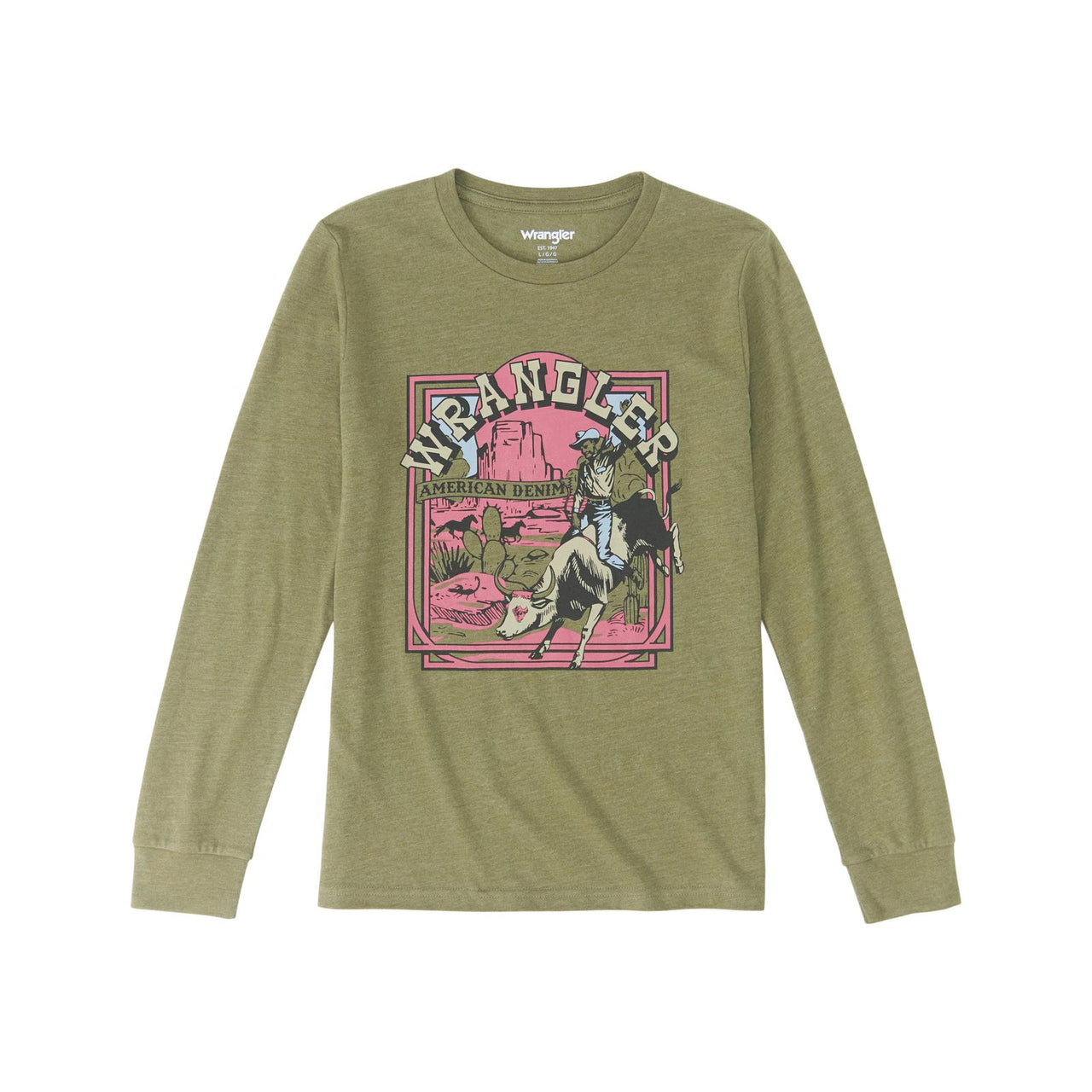 Wrangler Boy's Long Sleeve T Shirt- Burnt Olive Heather