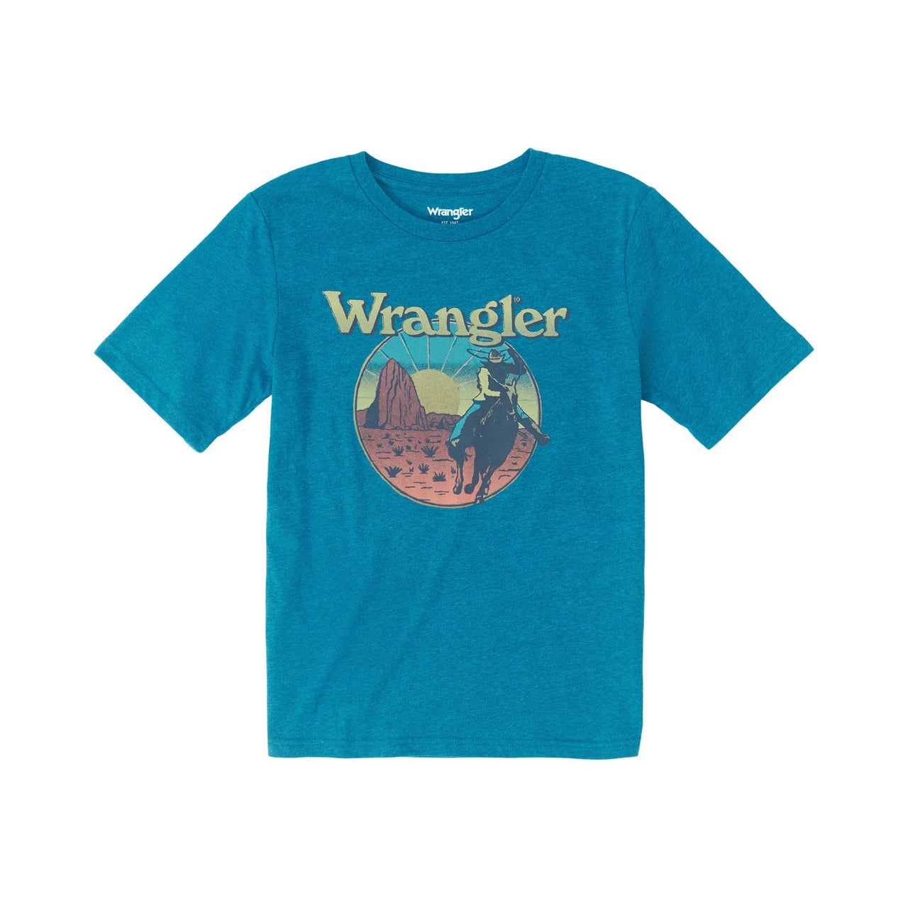 Wrangler Boy's Western T-Shirt- Cyan Pepper Heather