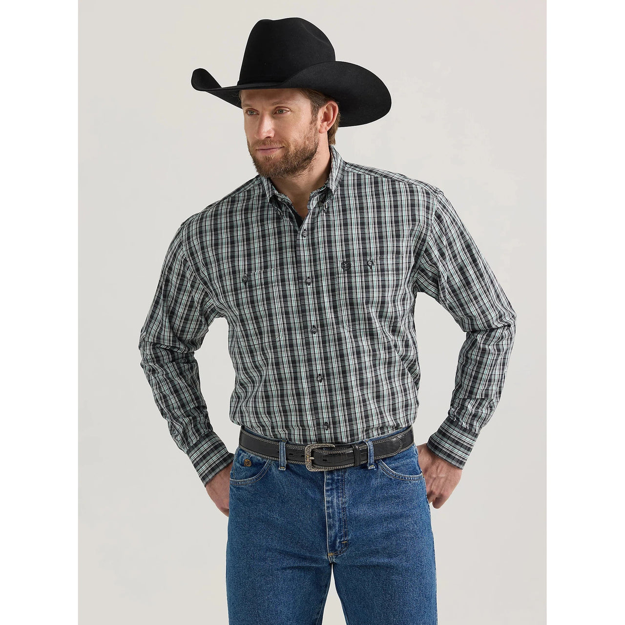 Wrangler Men's George Strait Button Down Long Sleeve Shirt - Shadow Mint