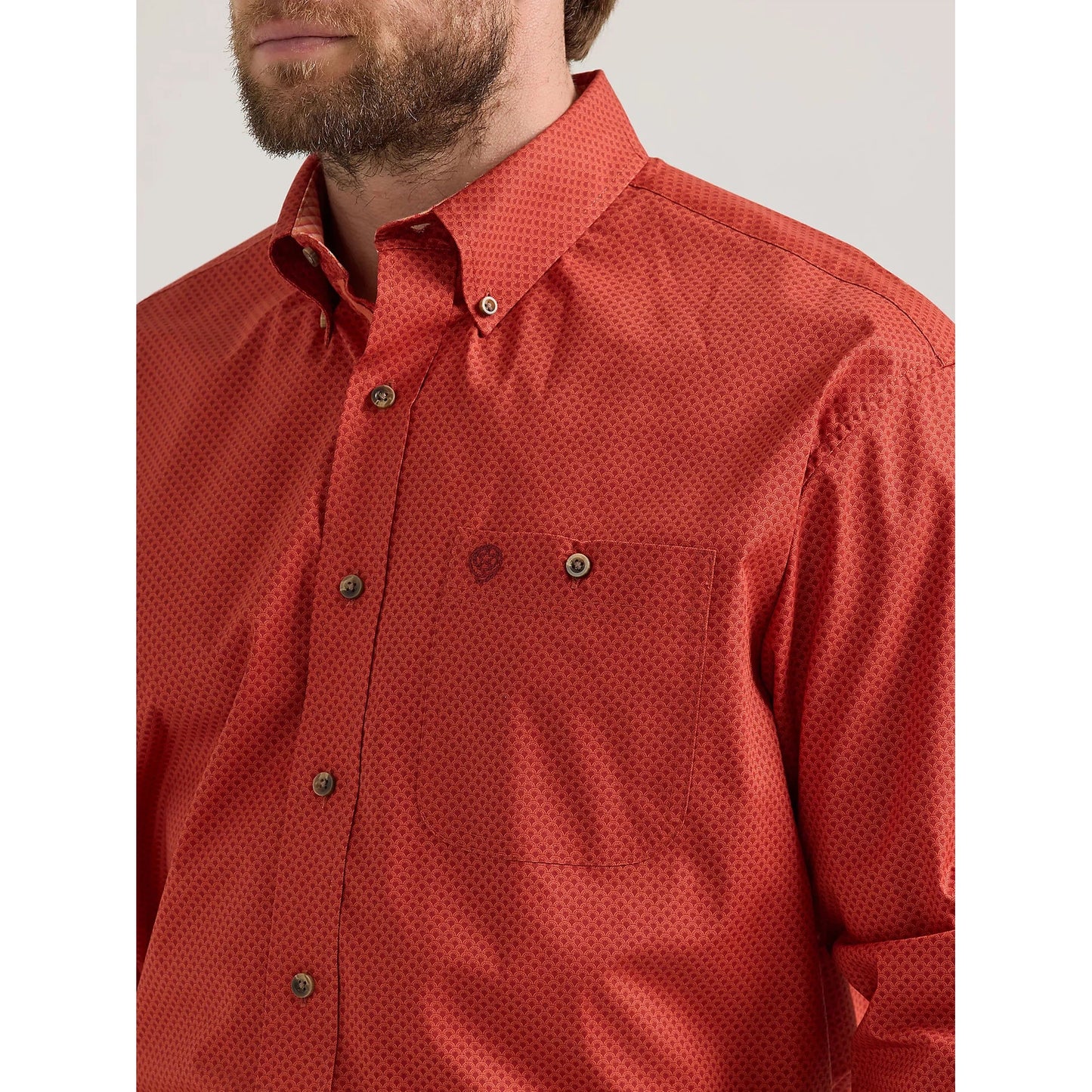 Wrangler Men's George Strait Button Down Long Sleeve Shirt - Scarlet Deco