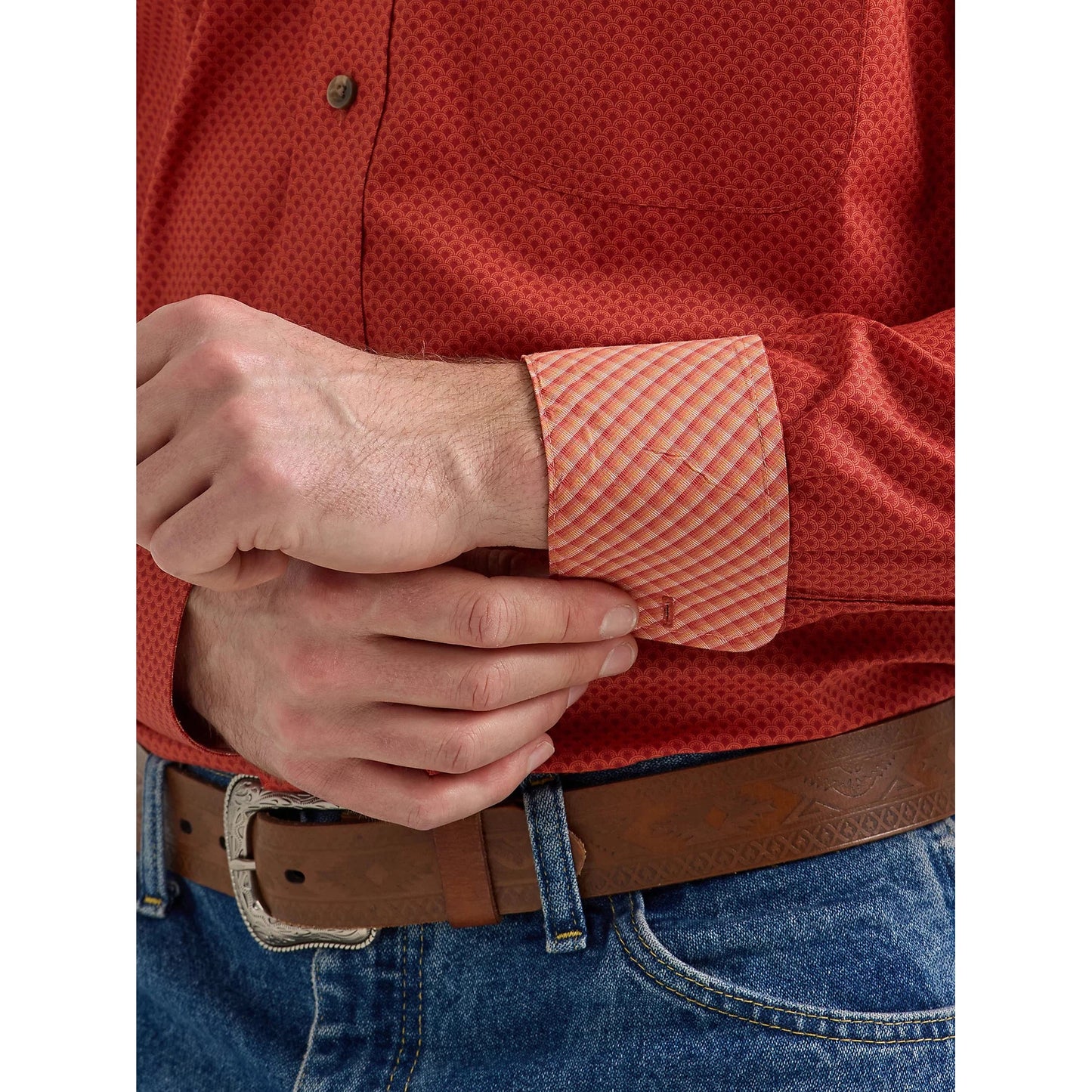 Wrangler Men's George Strait Button Down Long Sleeve Shirt - Scarlet Deco