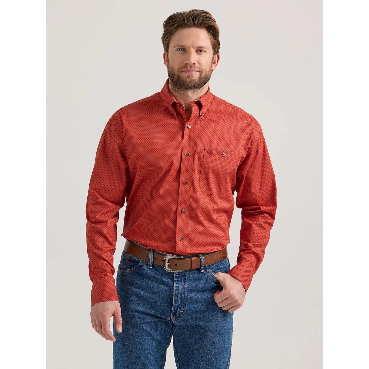 Wrangler Men's George Strait Button Down Long Sleeve Shirt - Scarlet Deco