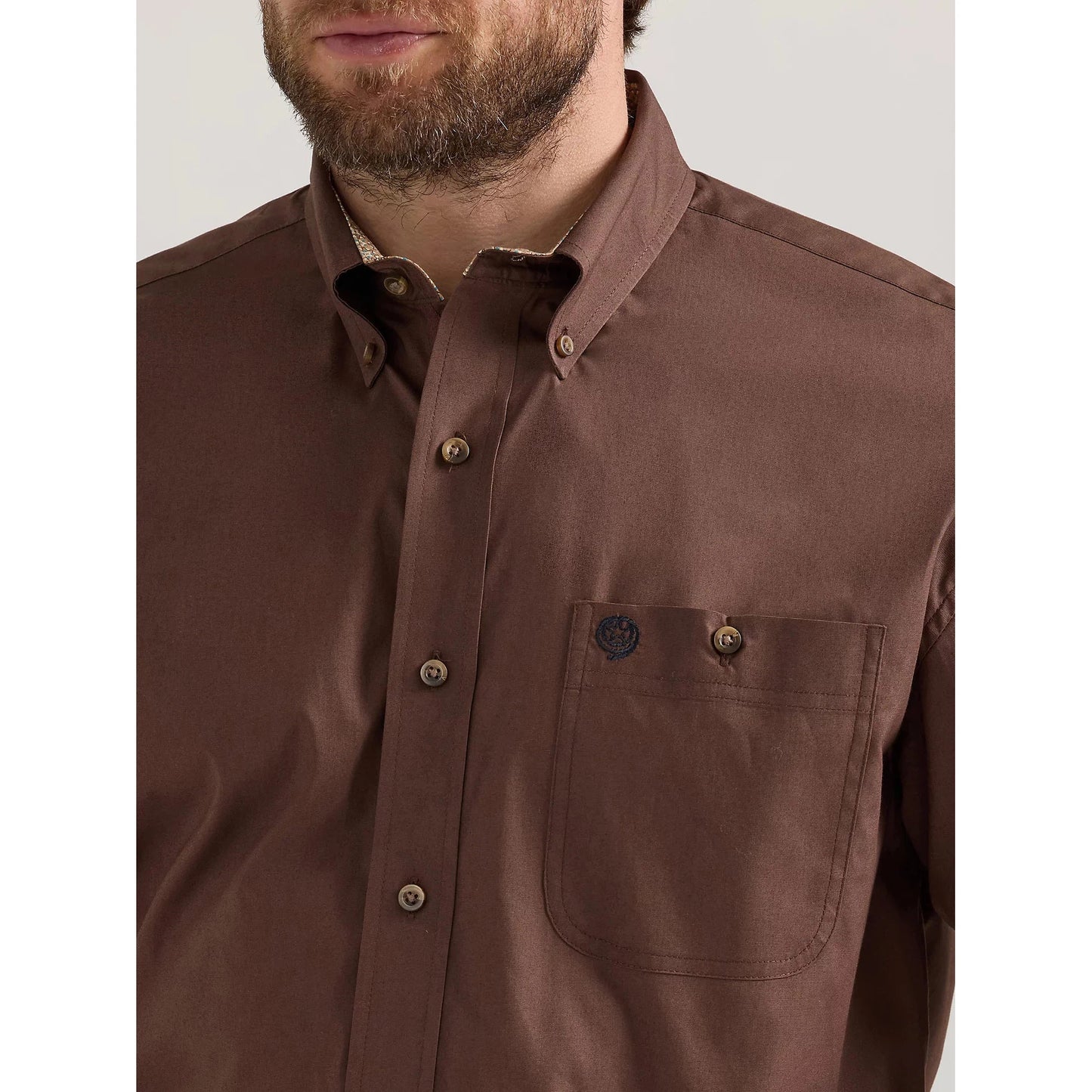 Wrangler Men's George Strait Button Down Long Sleeve Shirt - Brown Chocolate