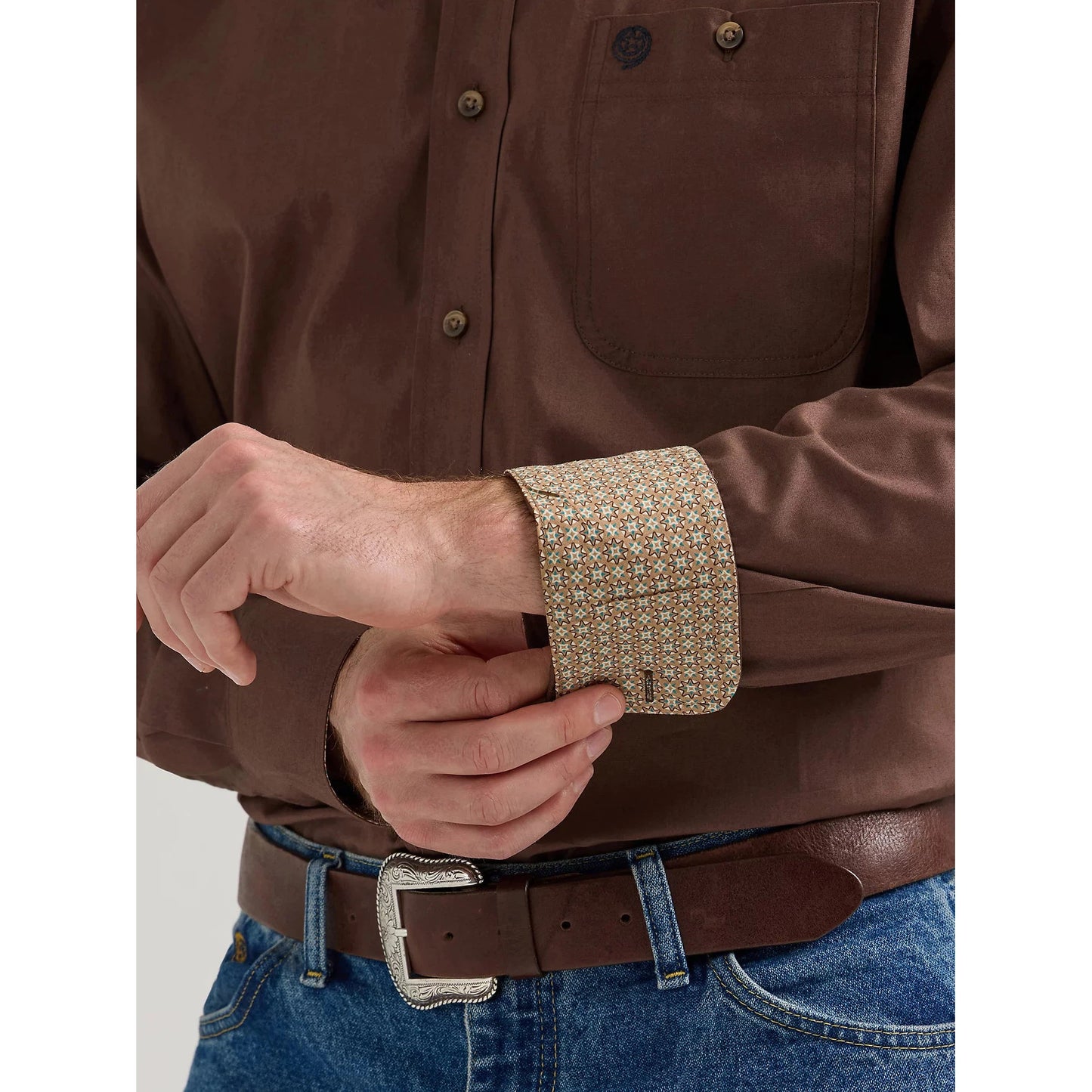 Wrangler Men's George Strait Button Down Long Sleeve Shirt - Brown Chocolate