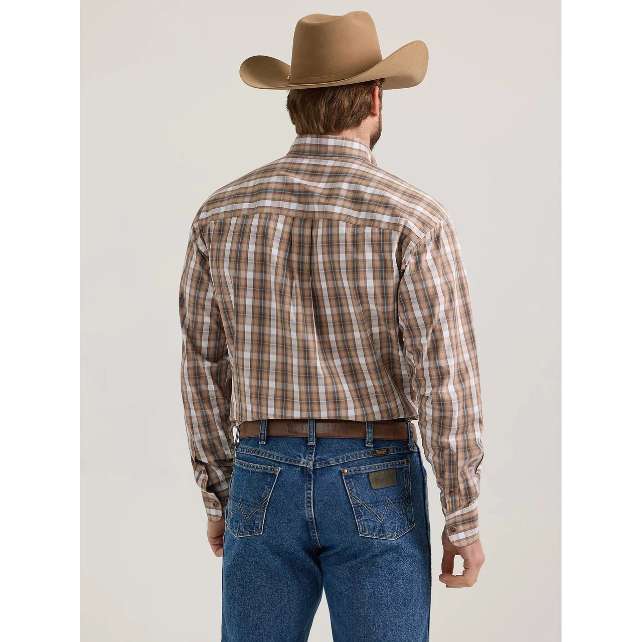 Wrangler Men's George Strait Plaid Long Sleeve Shirt - Big Brown