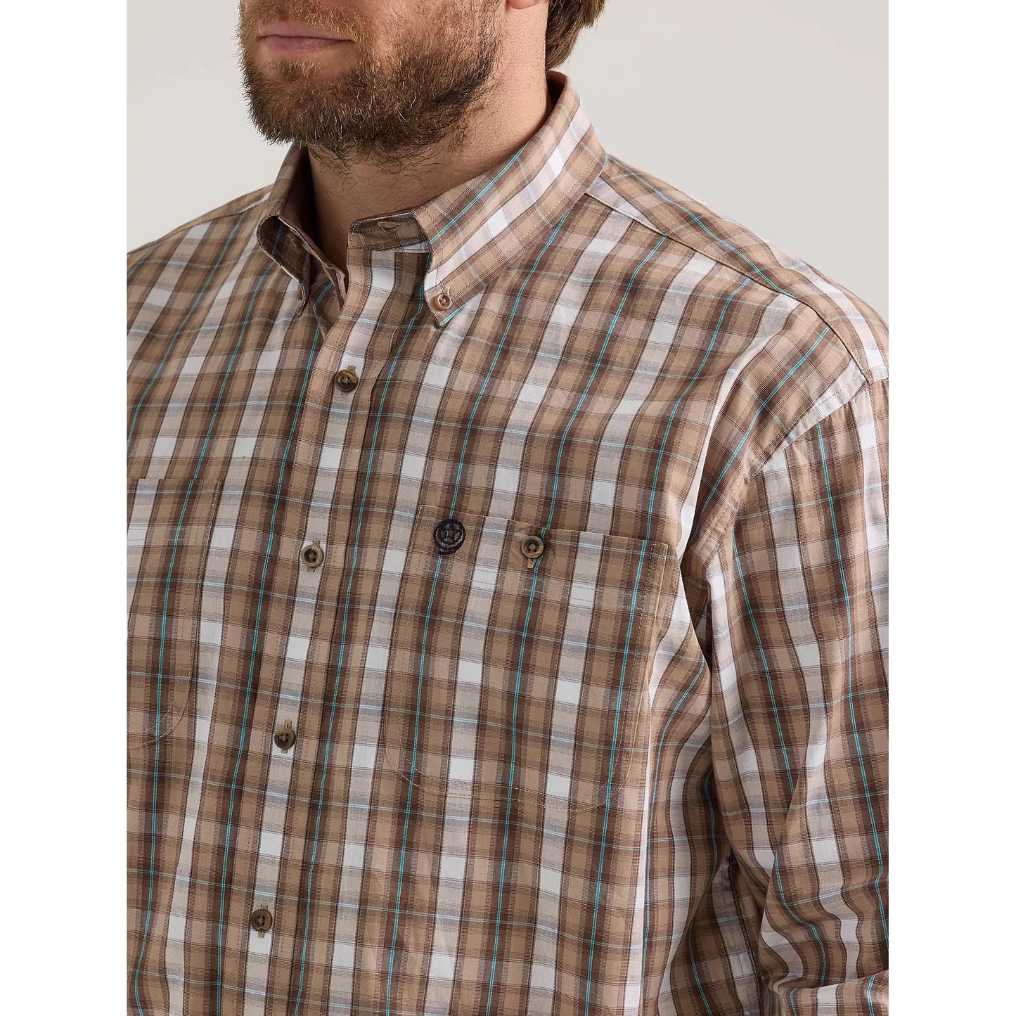 Wrangler Men's George Strait Plaid Long Sleeve Shirt - Big Brown