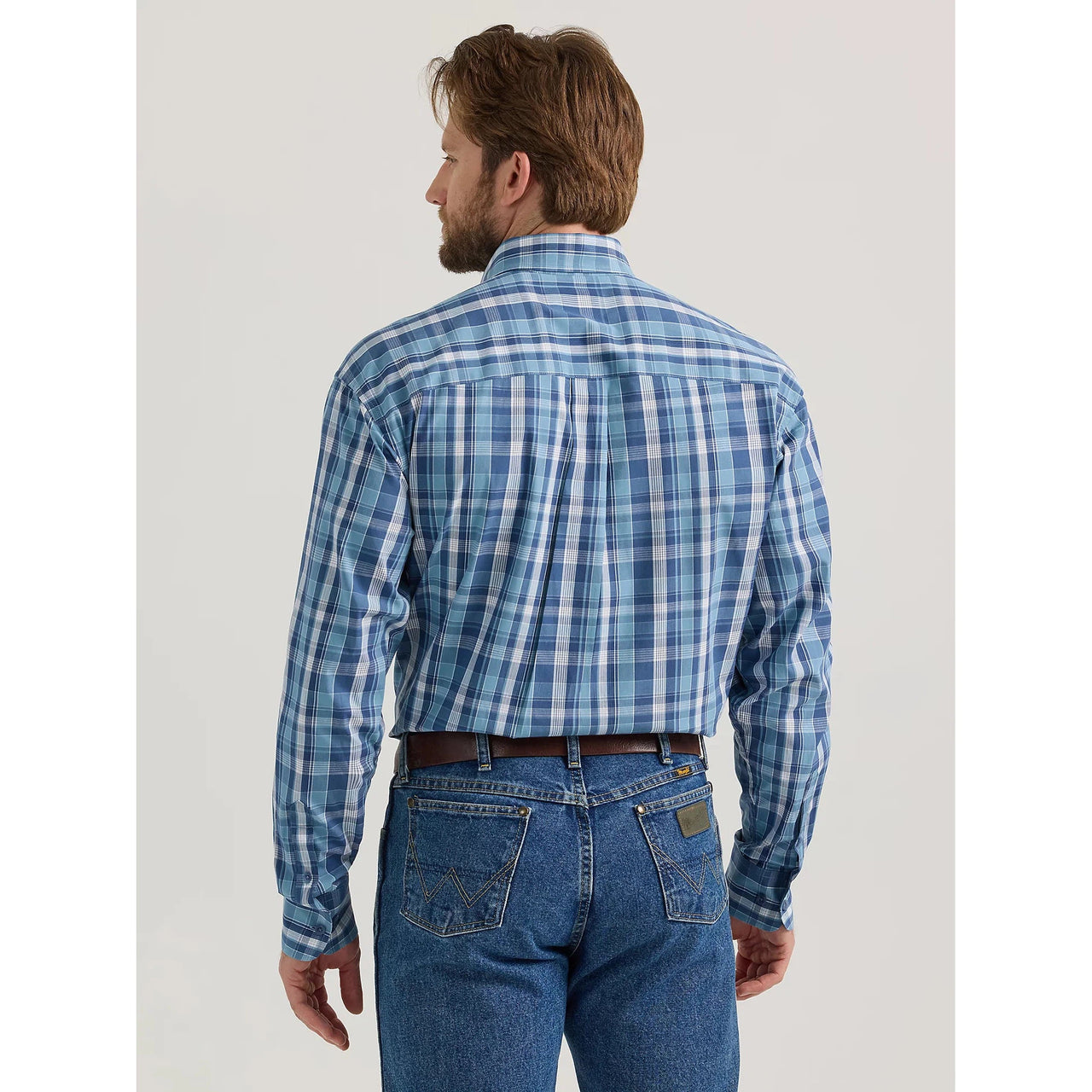 Wrangler Men's George Strait Plaid Long Sleeve Shirt - Cerulean