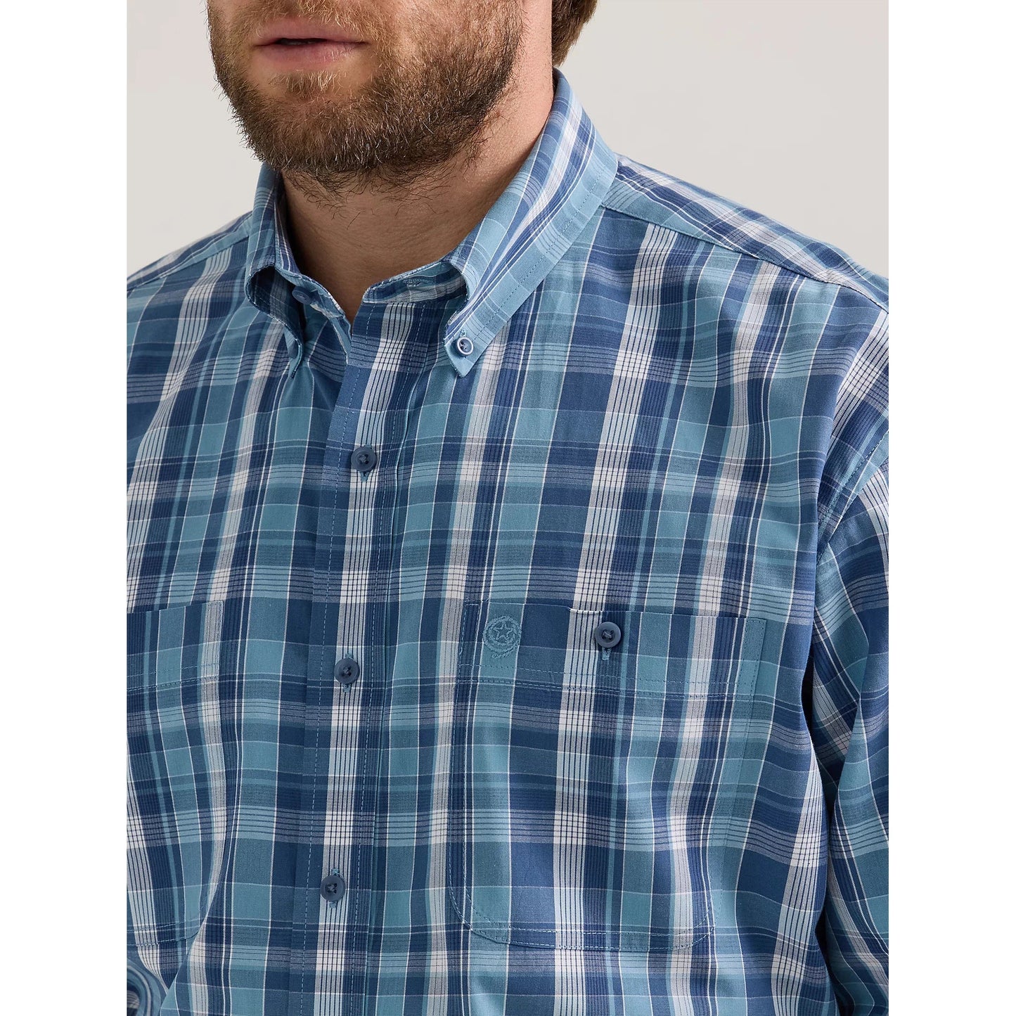 Wrangler Men's George Strait Plaid Long Sleeve Shirt - Cerulean