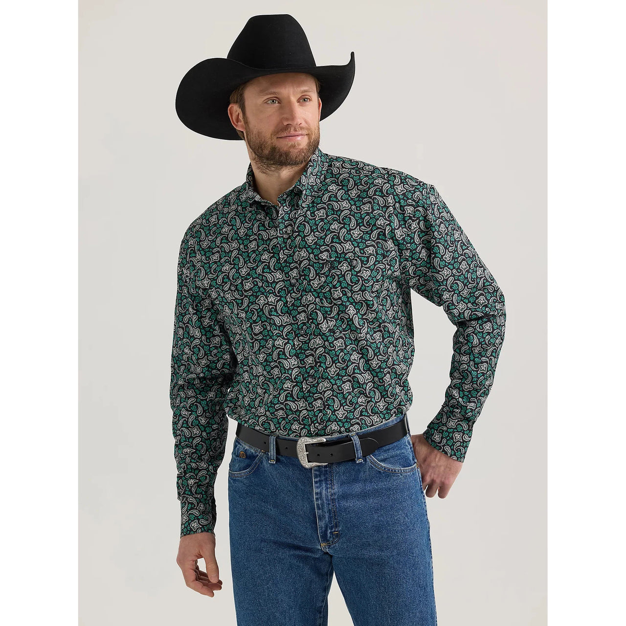 Wrangler Men's George Strait Long Sleeve Button Down Shirt - Paisley Black