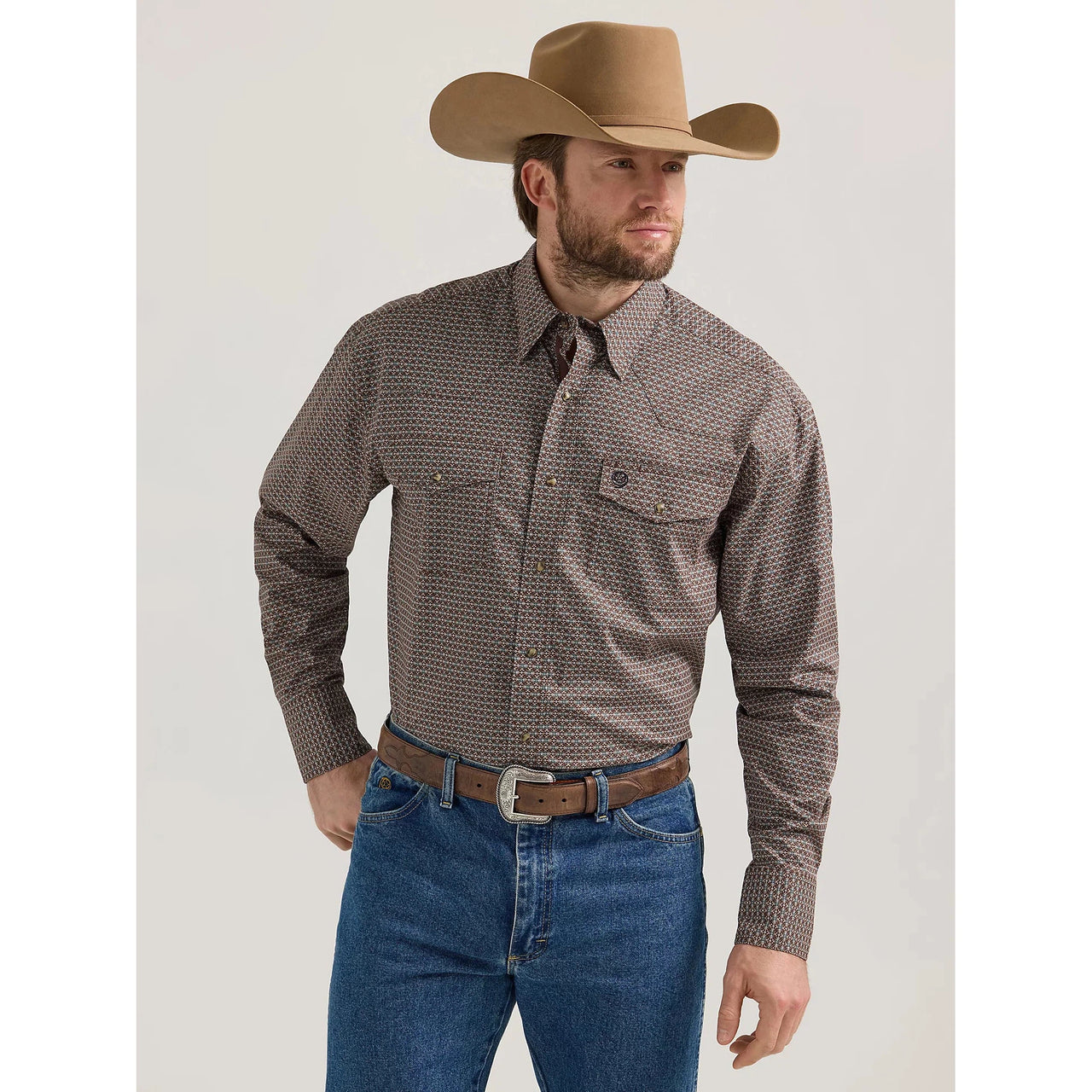 Wrangler Men's George Strait Long Sleeve Troubadour Shirt - Geo Walnut