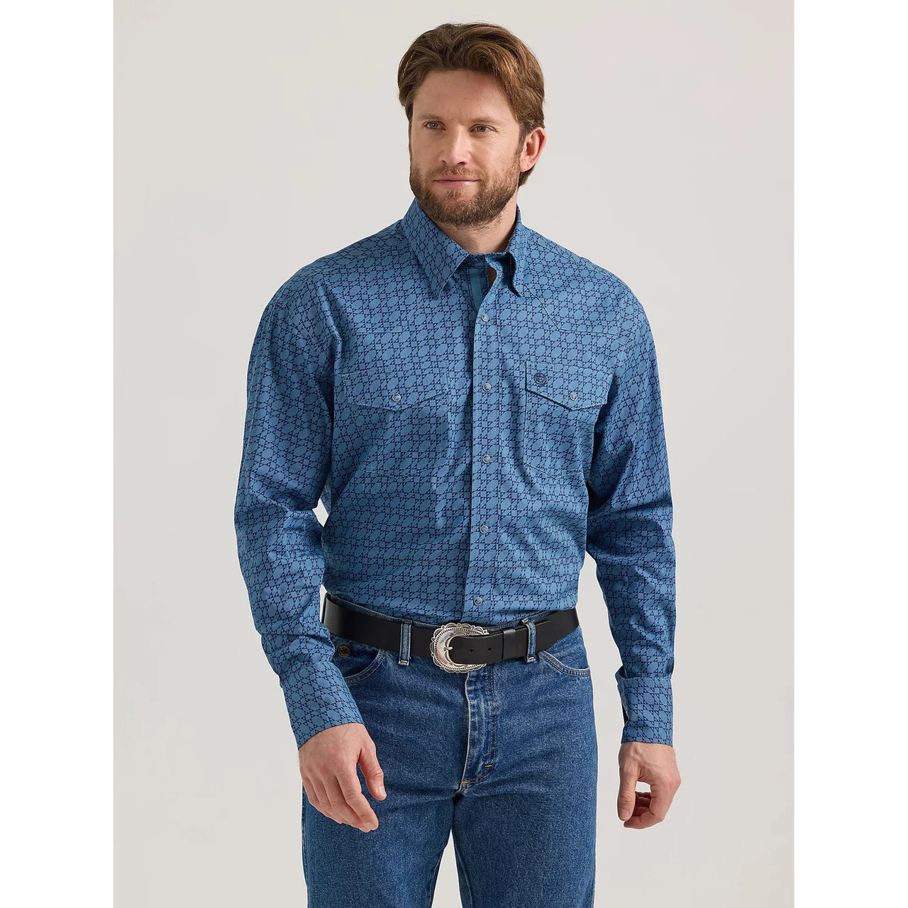 Wrangler Men's George Strait Long Sleeve Troubadour Shirt - Star Blue