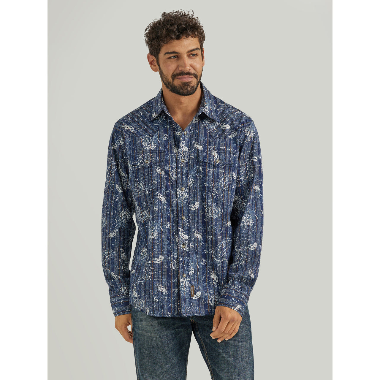 Wrangler Men's Retro Long Sleeve Snap Shirt - Navy