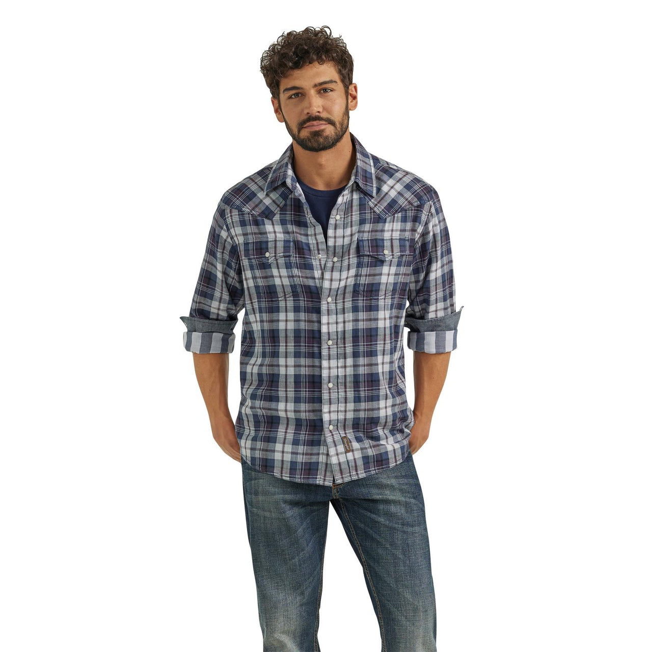 Wrangler Men's Retro Premium Long Sleeve Snap Shirt - Blue