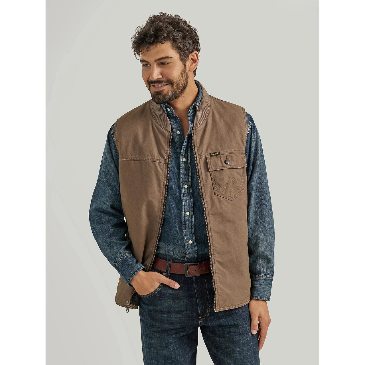 Wrangler Men's Western Zipper Vest-Harvest