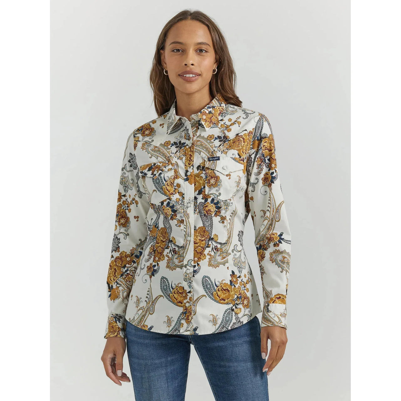 Wrangler Women's Long Sleeve Western Dress Snap Shirt - Multi White