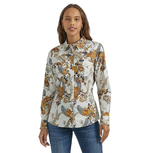 Wrangler Women's Long Sleeve Western Dress Snap Shirt - Multi White
