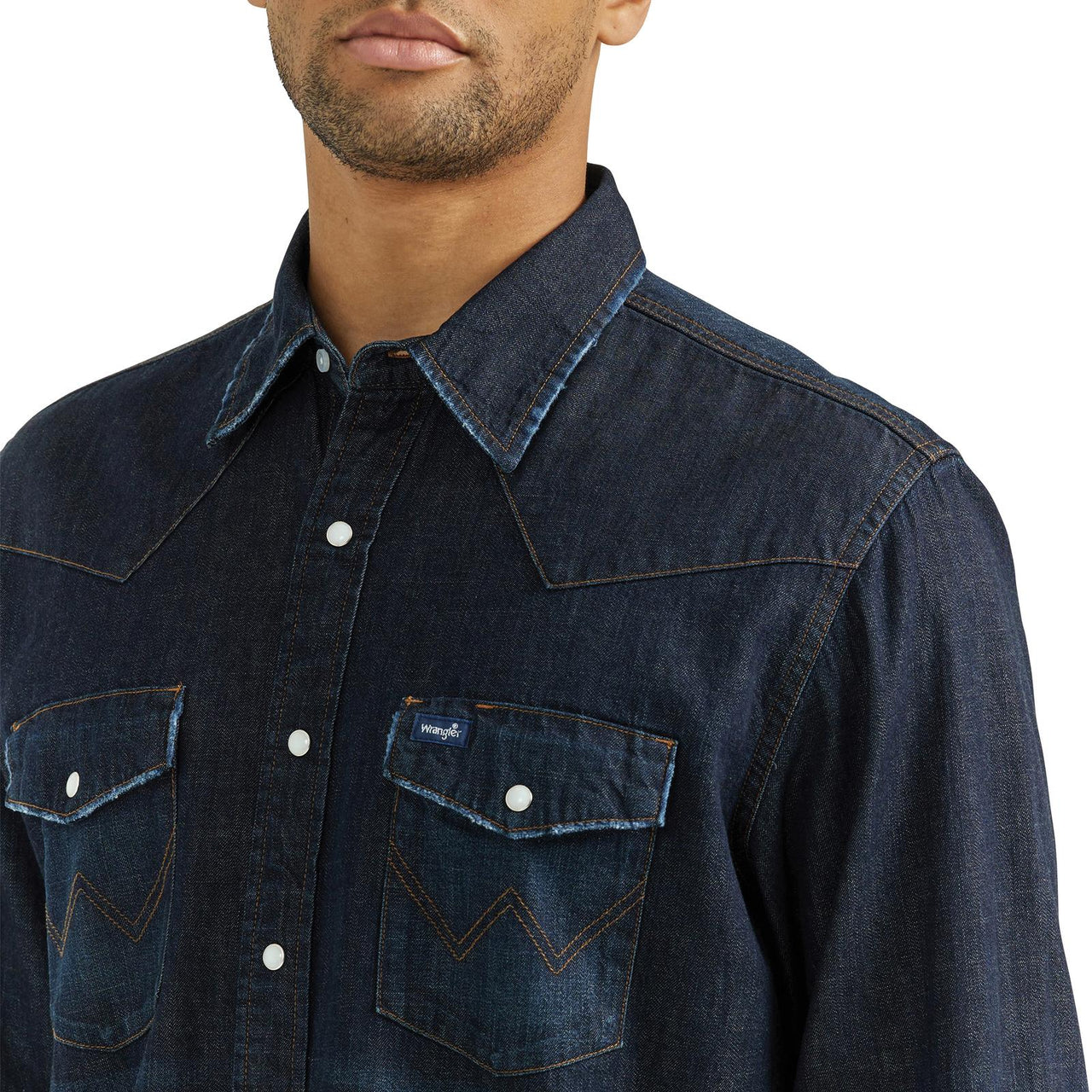 Wrangler Men's Vintage Long Sleeve Snap Shirt - Dark Wash Denim