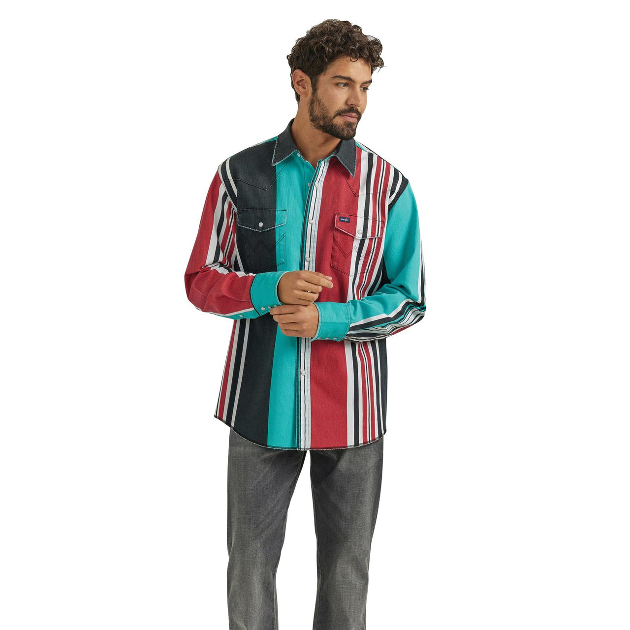 Wrangler Men's Vintage Long Sleeve Snap Shirt - Multi Stripe