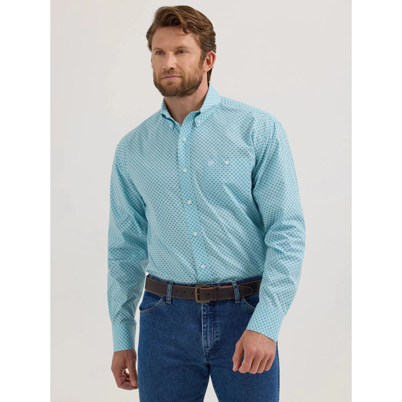 Wrangler Men's Classic Long Sleeve Shirt - Light Teal