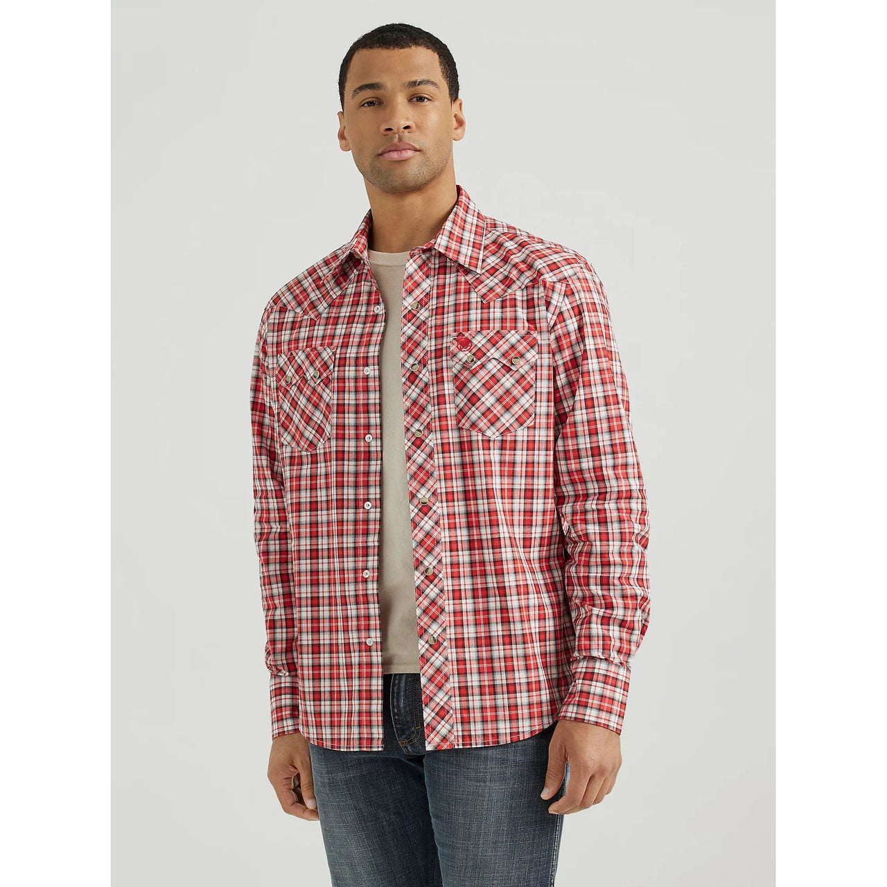 Wrangler  Men's HO24 Retro Core Long Sleeve Shirt- Cerise Plaid