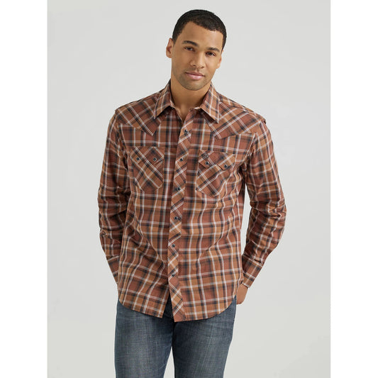 Wrangler Men's HO24 Retro Core Long Sleeve Shirt- Cocoa Brown