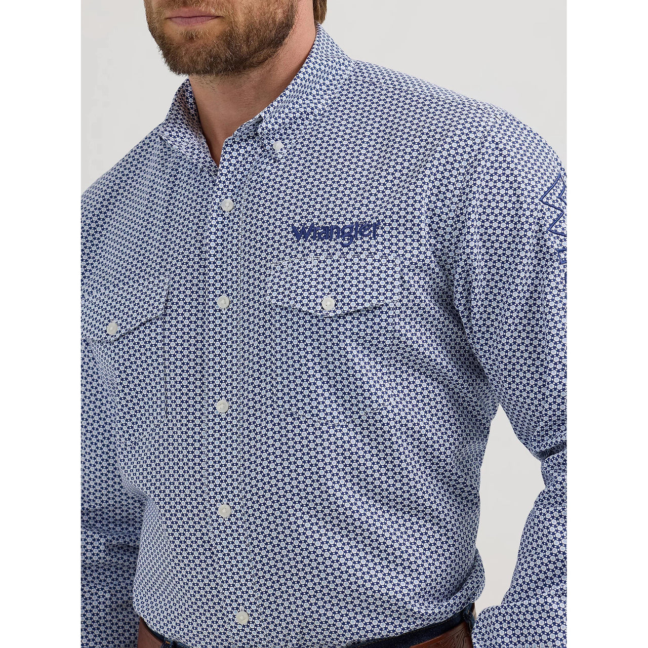 Wrangler Men's Log Long Sleeve Snap Shirt - Navy Honeycomb