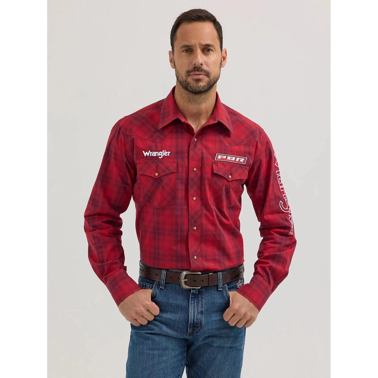 Wrangler  Men's PBR Logo Western Shirt - Cherry Red