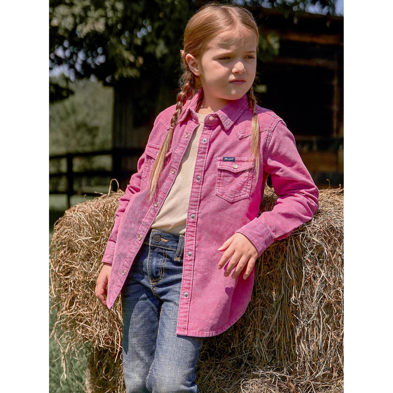 **Wrangler Girl's HO24 Long Sleeve Corduroy Snap Shirt - Pink**FINAL SALE**