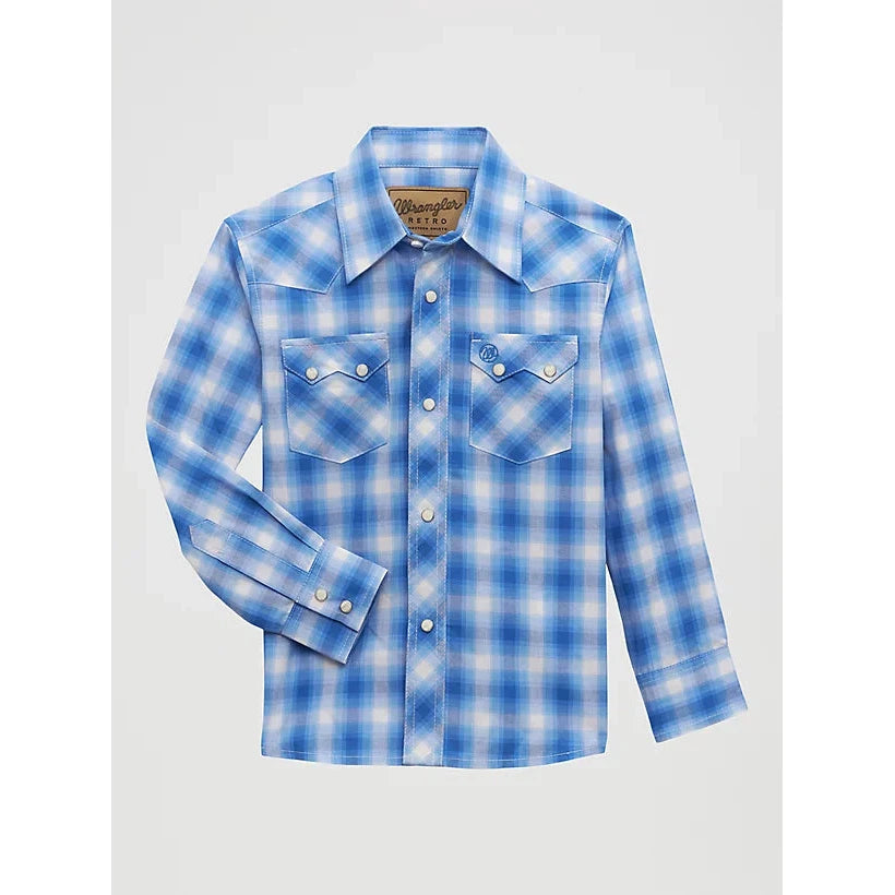 Wrangler Boy's Retro Long Sleeve Shirt- Blue