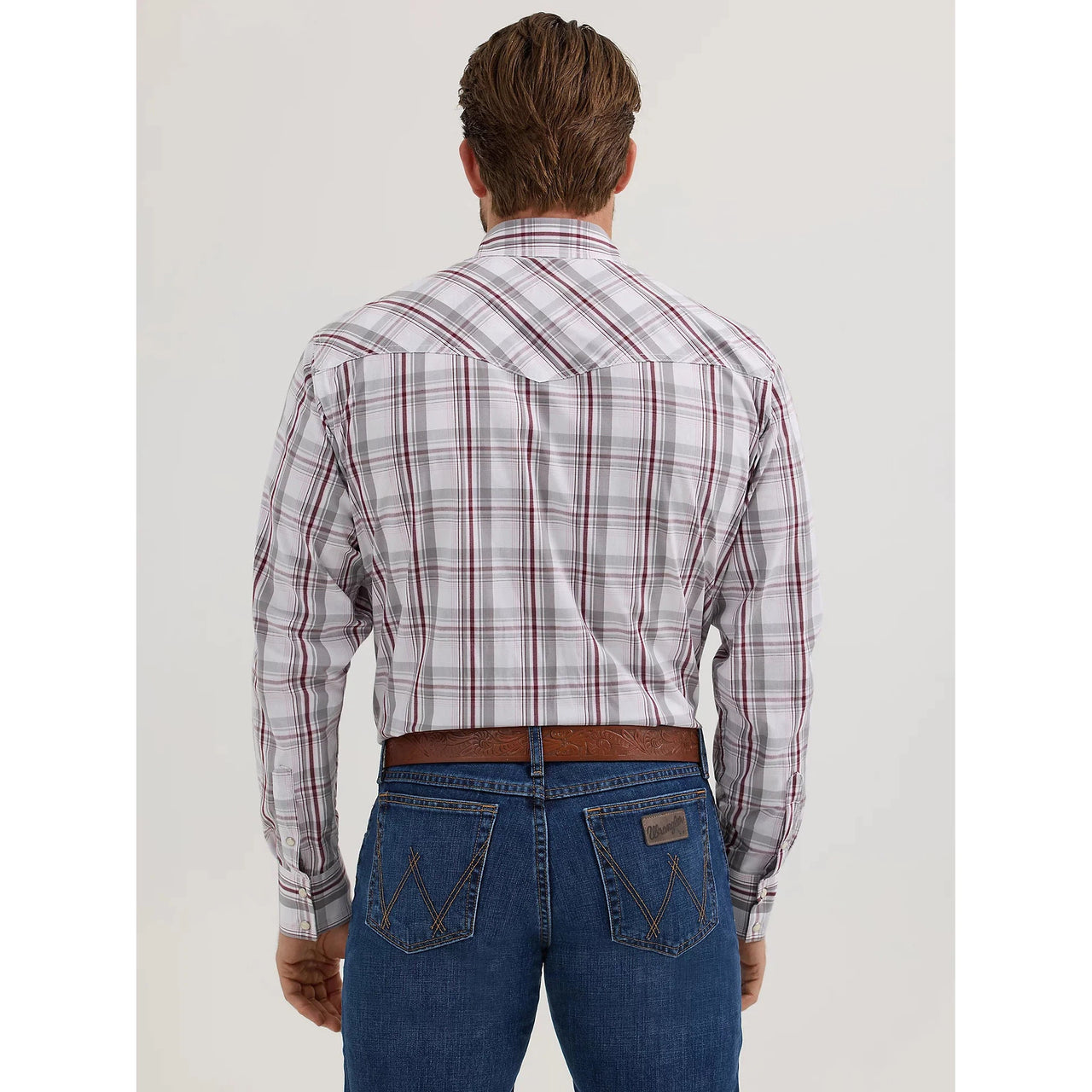 Wrangler Men's 20X Competition Advanced Comfort Long Sleeve Classic Fit Shirt - Gray Plum Plaid