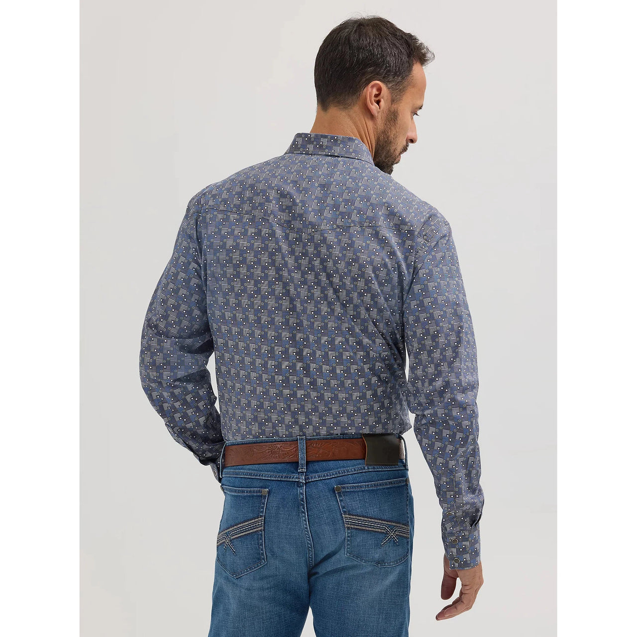 Wrangler Men's 20X Competition Advanced Comfort Long Sleeve Classic Fit Shirt - Blue Mod Print