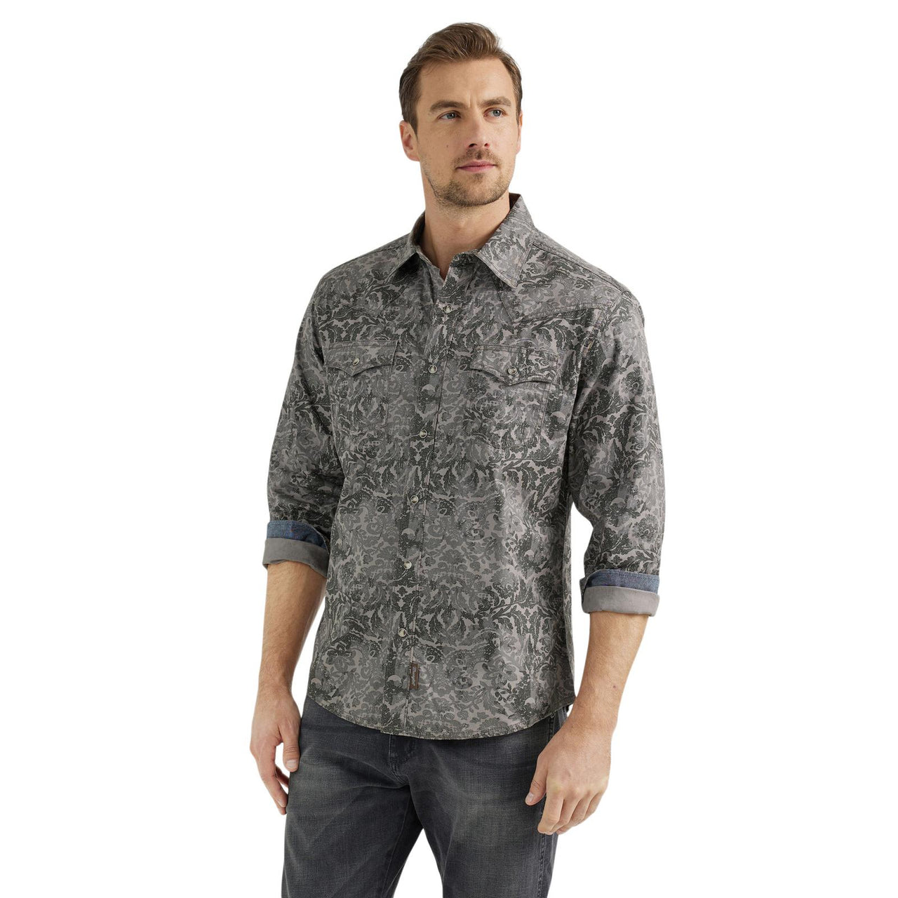 Wrangler Men's Retro Modern Fit Snap Long Sleeve Shirt - Grey