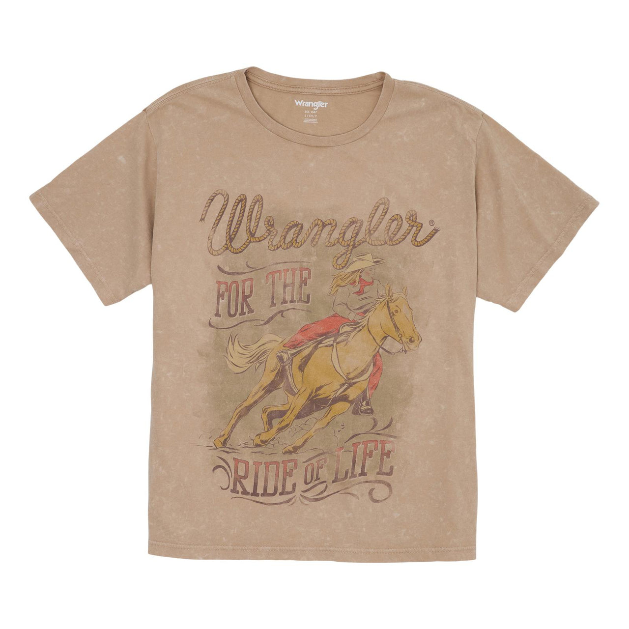 Wrangler Women's Graphic Girlfriend Fit For the Ride of Life Tee Shirt- Cement