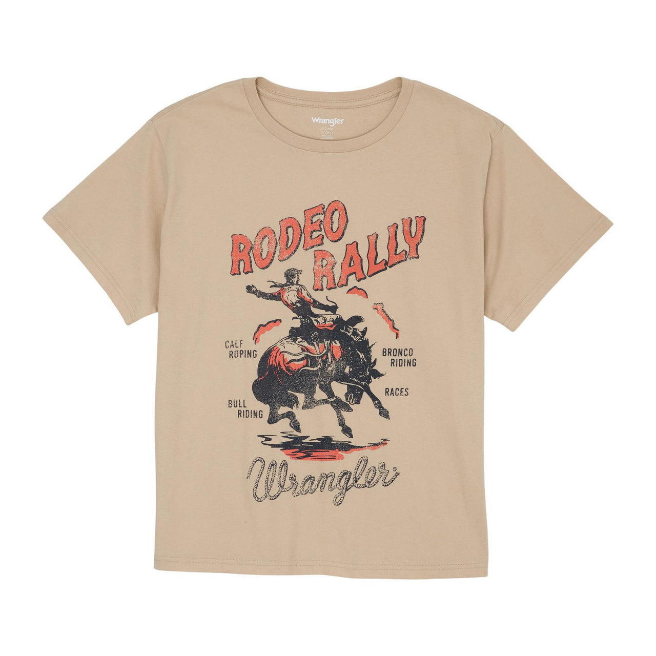 Wrangler Women's Graphic Rodeo Rally Short Sleeve Girlfriend Fit- Cement