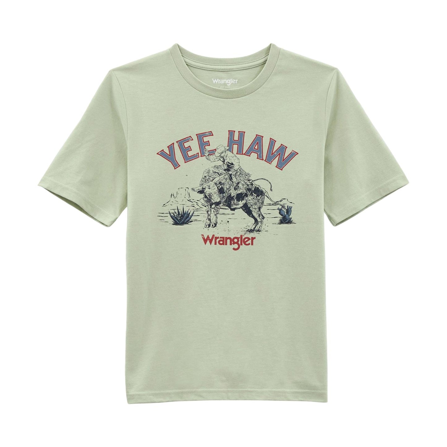 Wrangler Boy's Short Sleeve Yee Haw Tee Shirt- Sea Foam Heather