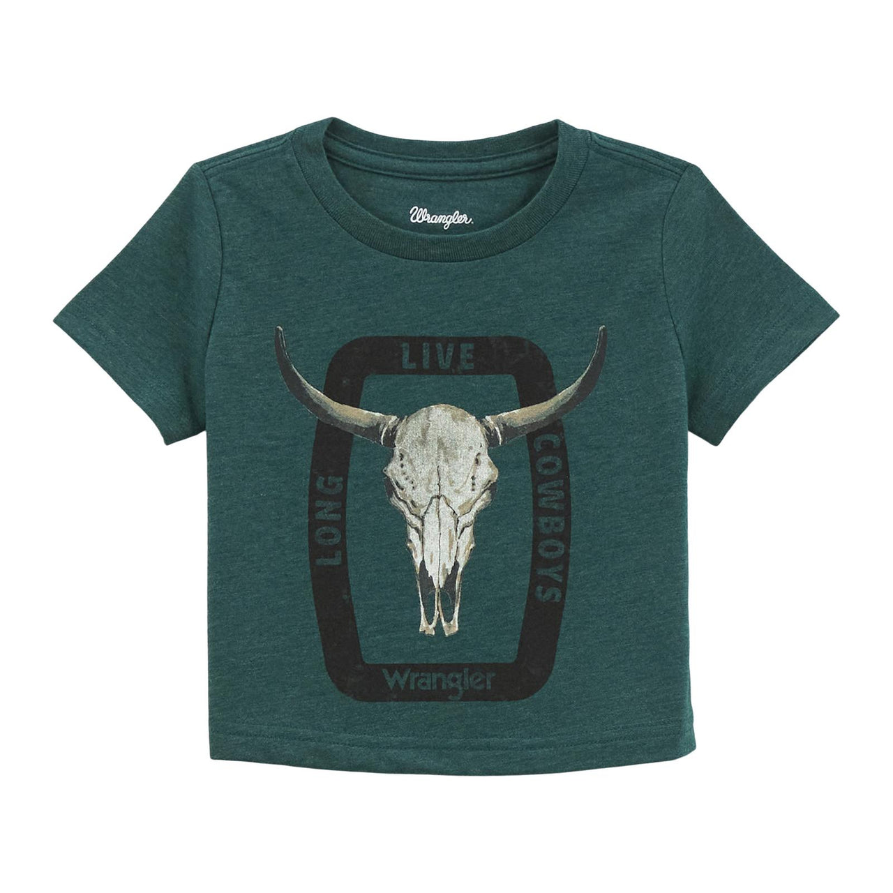 Wrangler Baby Boy's Steer Graphic Short Sleeve Tee Shirt- Sea Moss Heather