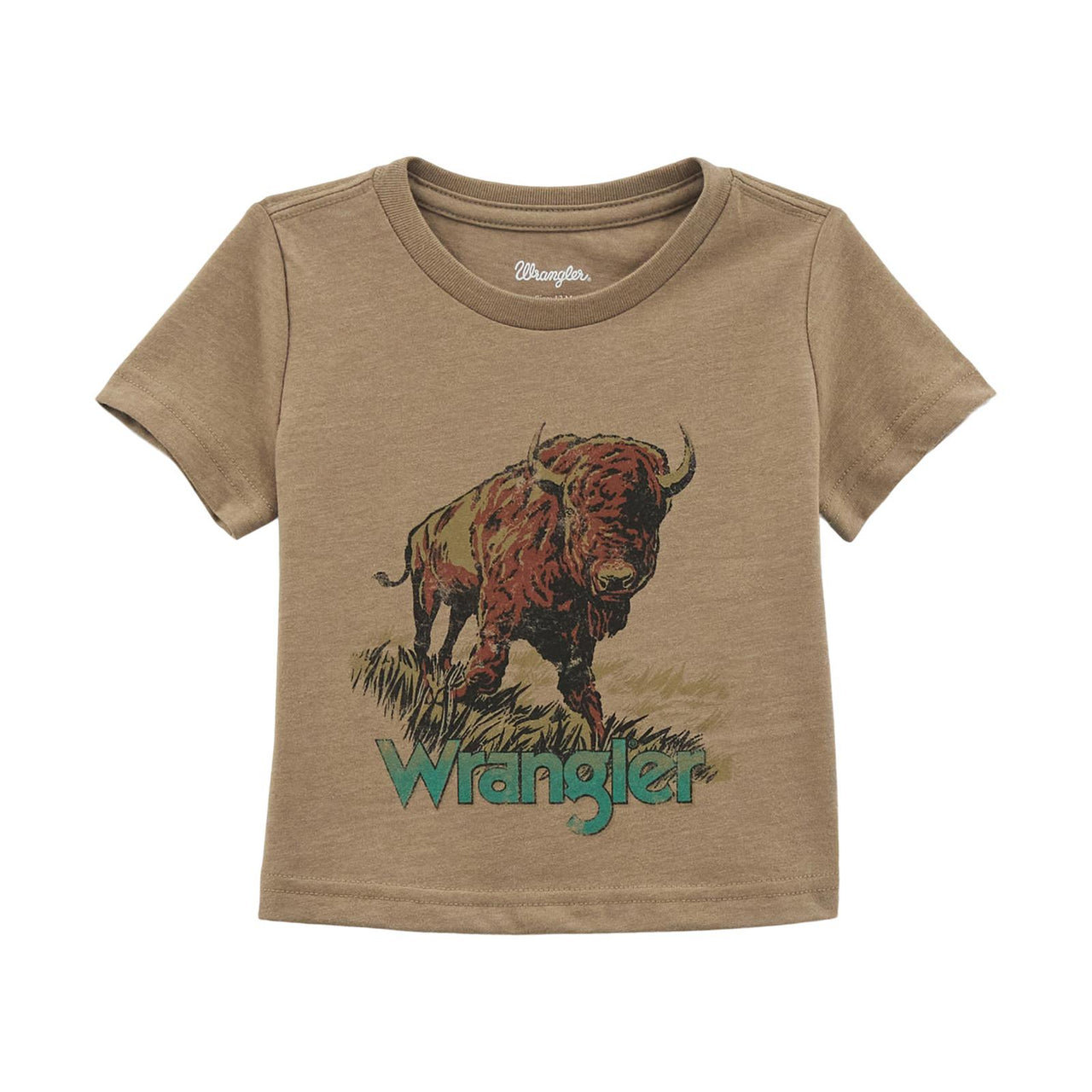 Wrangler Baby Boy Wrangler Bison Graphic Short Sleeve Tee Shirt- Desert Taupe Heather