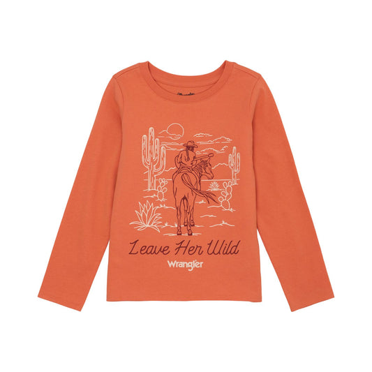 Wrangler Girl's Leave Her Wild Long Sleeve Top - Coral