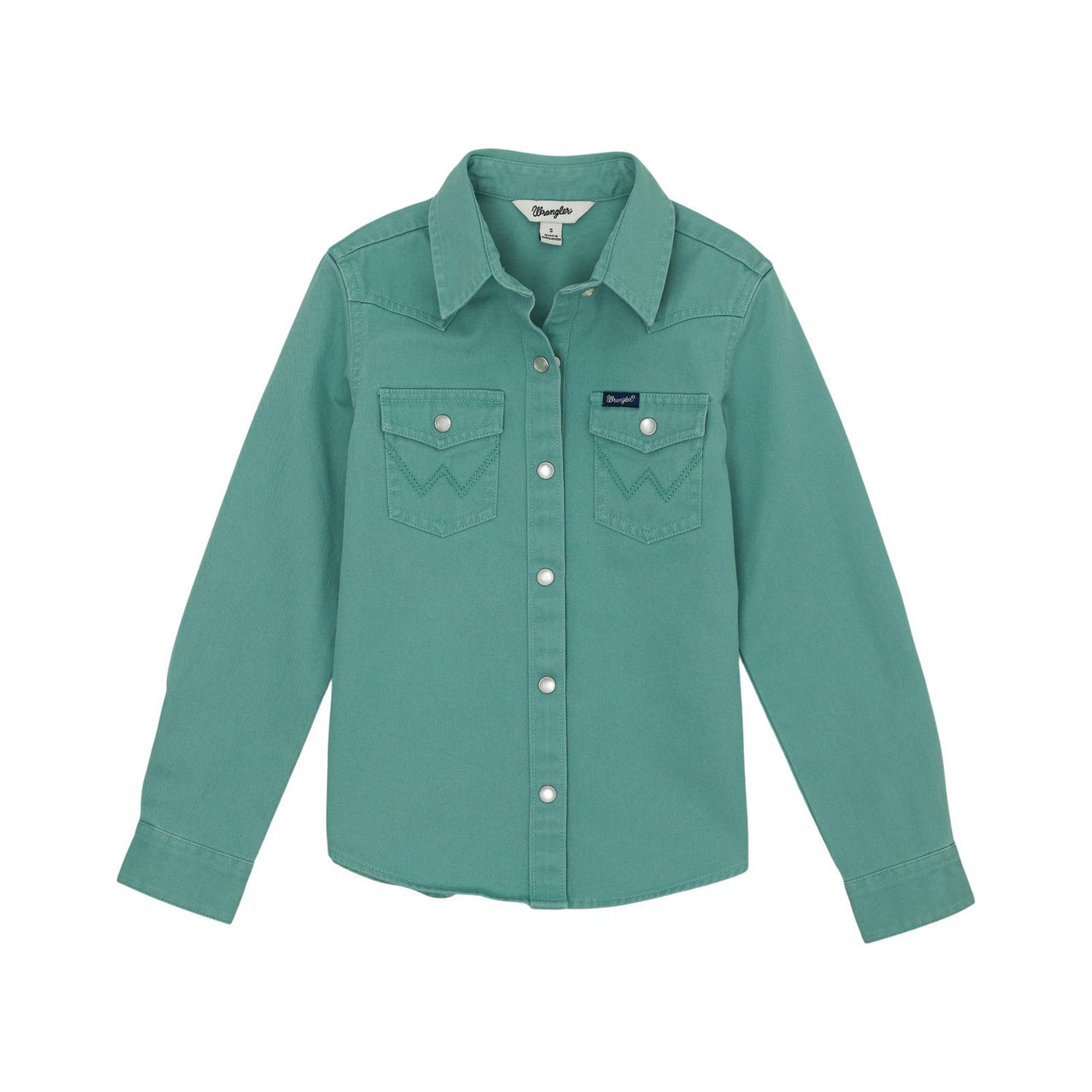 Wrangler Girl's Long Sleeve Snap Button Western Top - Teal