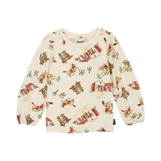 Wrangler Girl's Long Sleeve Western Print  Top - White