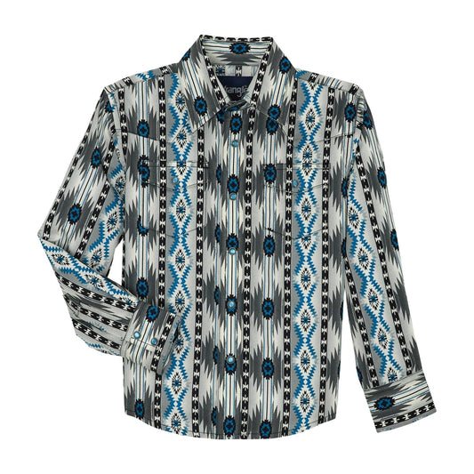 Wrangler Boy's Checotah Western Long Sleeve Classic Fit Shirt- Multi