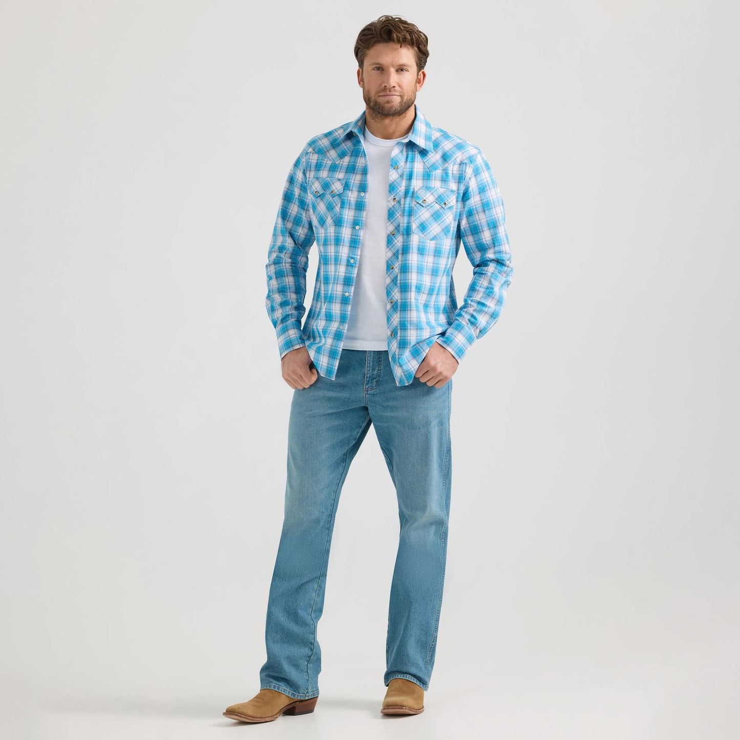 Wrangler Men's Long Sleeve Western Modern Fit Shirt - Blue