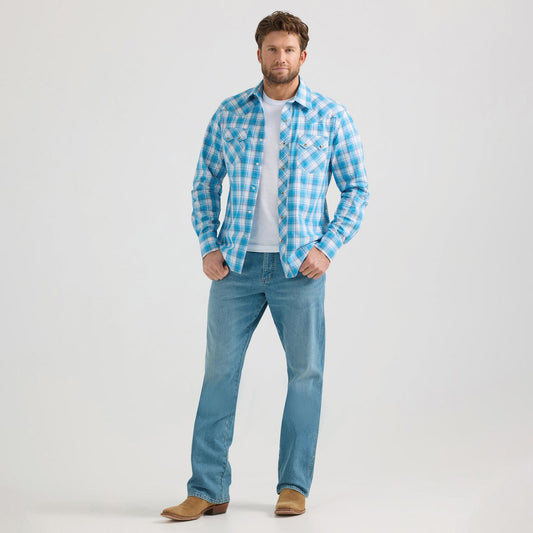 Wrangler Men's Long Sleeve Western Modern Fit Shirt - Blue