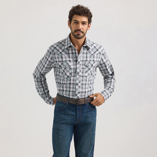 Wrangler Men's Long Sleeve Retro Modern Fit Shirt - Grey/Black