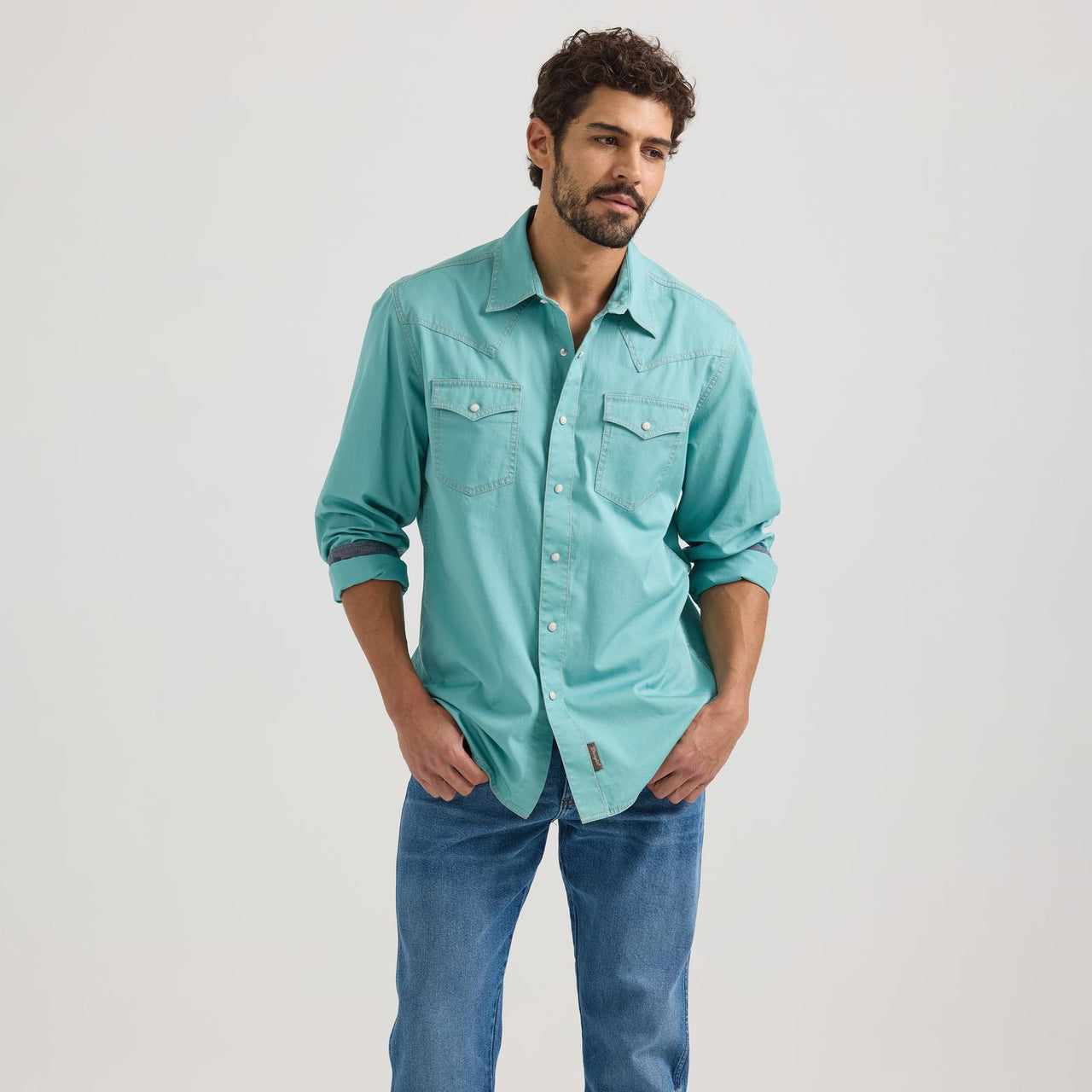 Wrangler Men's Retro Premium  Long Sleeve Shirt- Turquoise