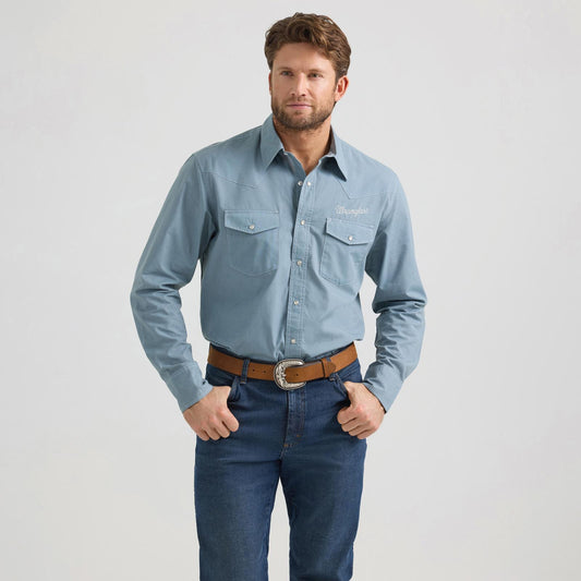 Wrangler Men's Long Sleeve Western Vintage Shirt - Chambray Blue